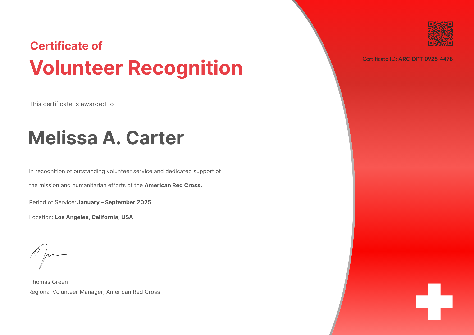 Red Cross Certificate Template for Volunteer Recognition